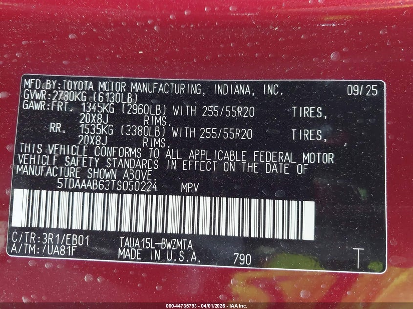 2026 Lexus Tx 350 Premium VIN: 5TDAAAB63TS050224 Lot: 44735793