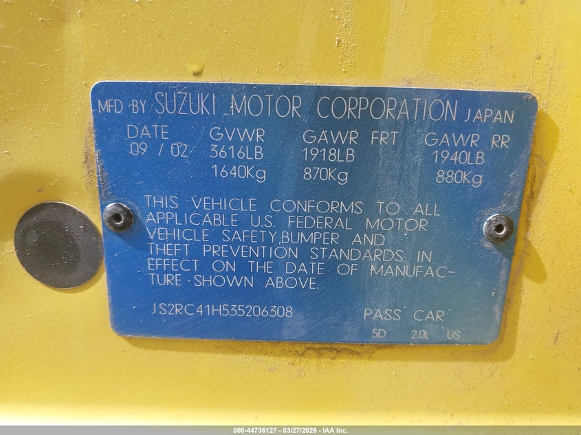 2003 SUZUKI AERIO SX HATCHBACK 2.0L I-4 DOHC, 145HP