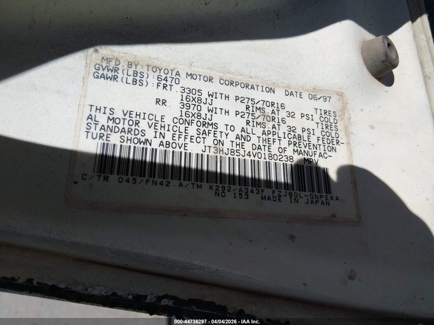 1997 Toyota Land Cruiser VIN: JT3HJ85J4V0180238 Lot: 44736297