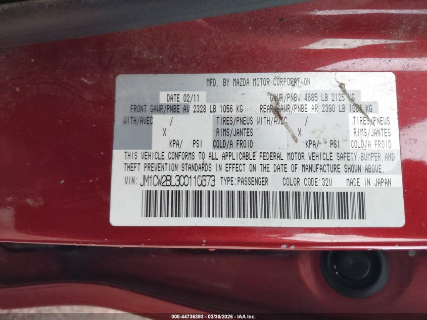 2012 Mazda 5 2.5 Sport red Lot 111044736393 Vin JM1CW2BL3C0110673
