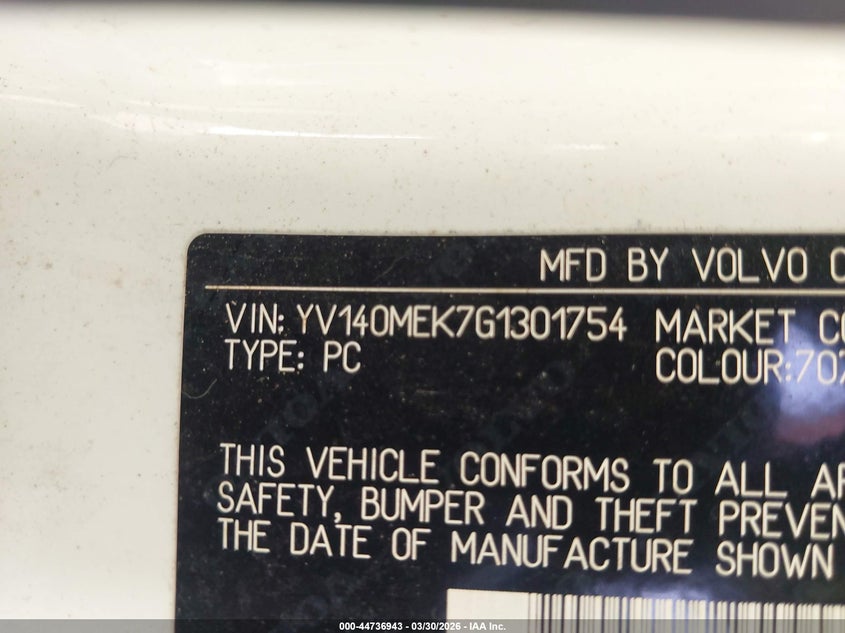 2016 Volvo V60 T5 Drive-E Premier VIN: YV140MEK7G1301754 Lot: 44736943