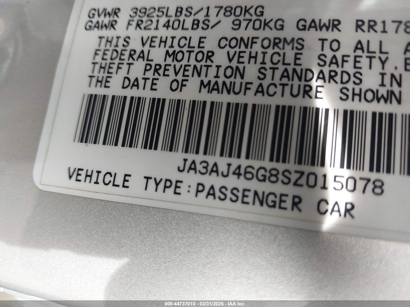 1995 Mitsubishi Galant S VIN: JA3AJ46G8SZ015078 Lot: 44737010
