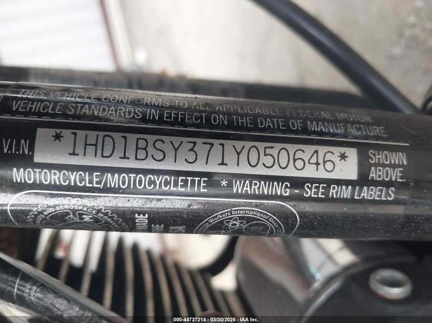 2001 Harley-Davidson Fxstd VIN: 1HD1BSY371Y050646 Lot: 44737214