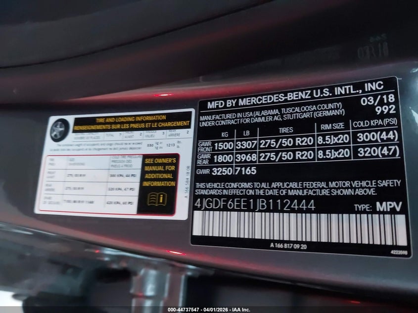2018 Mercedes-Benz Gls 450 4Matic VIN: 4JGDF6EE1JB112444 Lot: 44737547