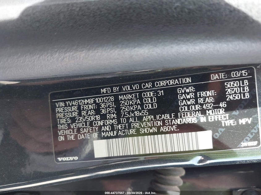 2015 Volvo V60 Cross Country T5 Platinum VIN: YV4612HM8F1001228 Lot: 44737557