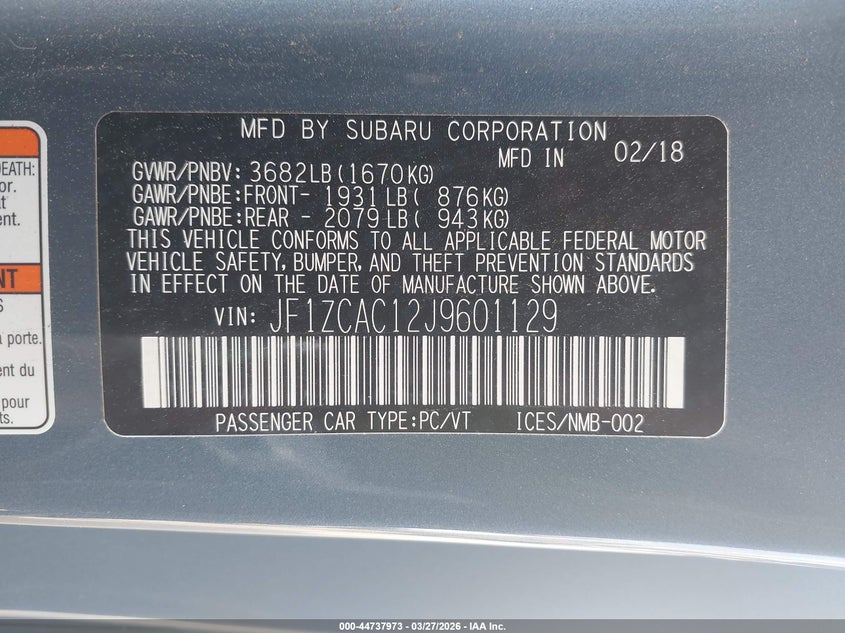 2018 Subaru Brz Limited VIN: JF1ZCAC12J9601129 Lot: 44737973