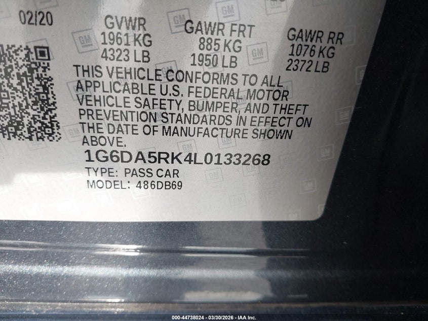 2020 Cadillac Ct4 Luxury VIN: 1G6DA5RK4L0133268 Lot: 44738024