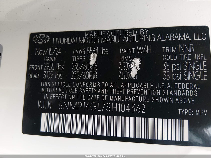 VIN 5NMP14GL7SH104362 2025 HYUNDAI SANTA FE SE