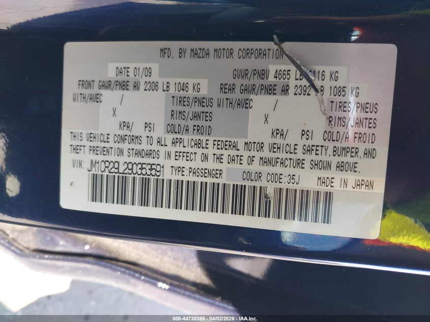 2009 Mazda Mazda5 Sport VIN: JM1CR29L290353591 Lot: 44738365