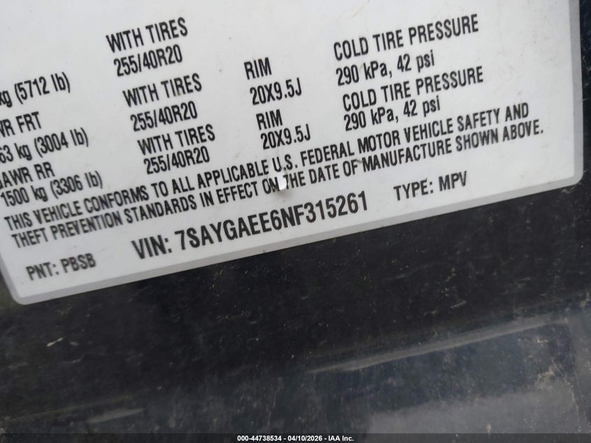 2022 TESLA MODEL Y ELECTRIC(VIN: 7SAYGAEE6NF315261
