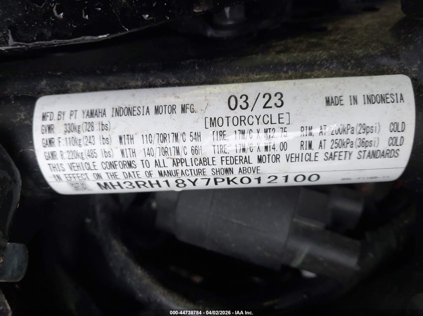 2023 Yamaha Yzfr3 A VIN: MH3RH18Y7PK012100 Lot: 44738784