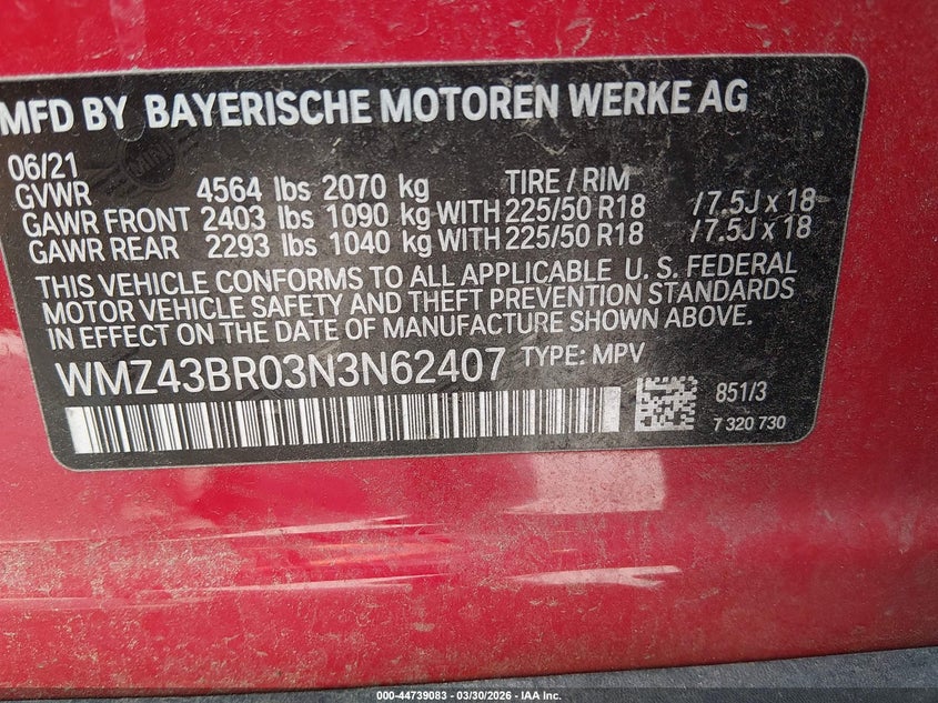 2022 Mini Countryman Cooper VIN: WMZ43BR03N3N62407 Lot: 44739083