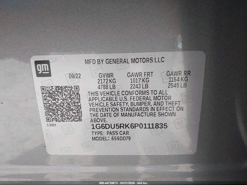 2023 Cadillac Ct5 Sport VIN: 1G6DU5RK6P0111835 Lot: 44739573