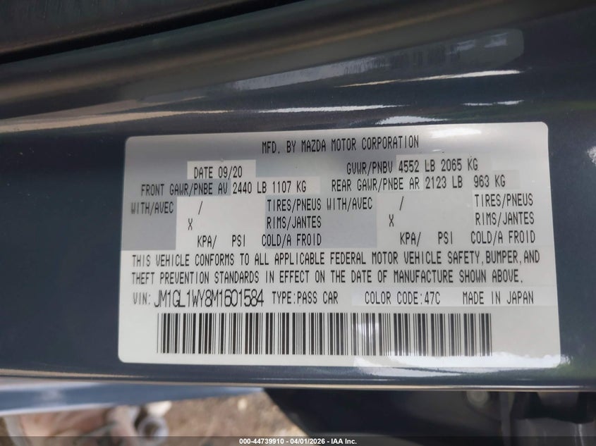 2021 Mazda Mazda6 Carbon Edition VIN: JM1GL1WY8M1601584 Lot: 44739910