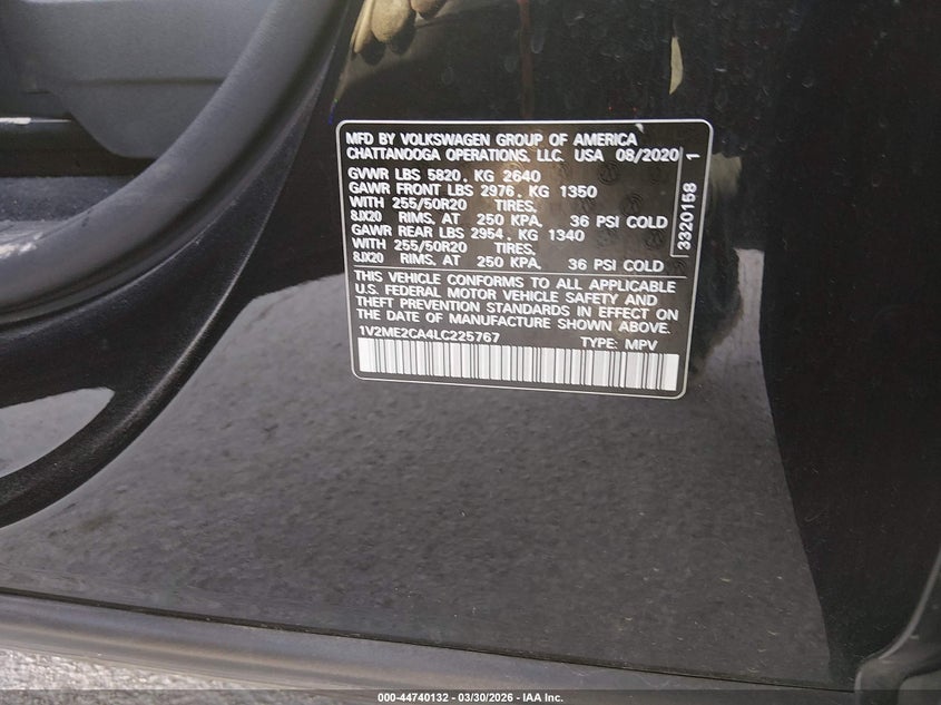 2020 Volkswagen Atlas Cross Sport 3.6L V6 Sel VIN: 1V2ME2CA4LC225767 Lot: 44740132