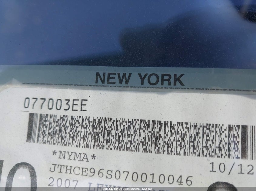 2007 Lexus Gs 350 VIN: JTHCE96S070010046 Lot: 44740191