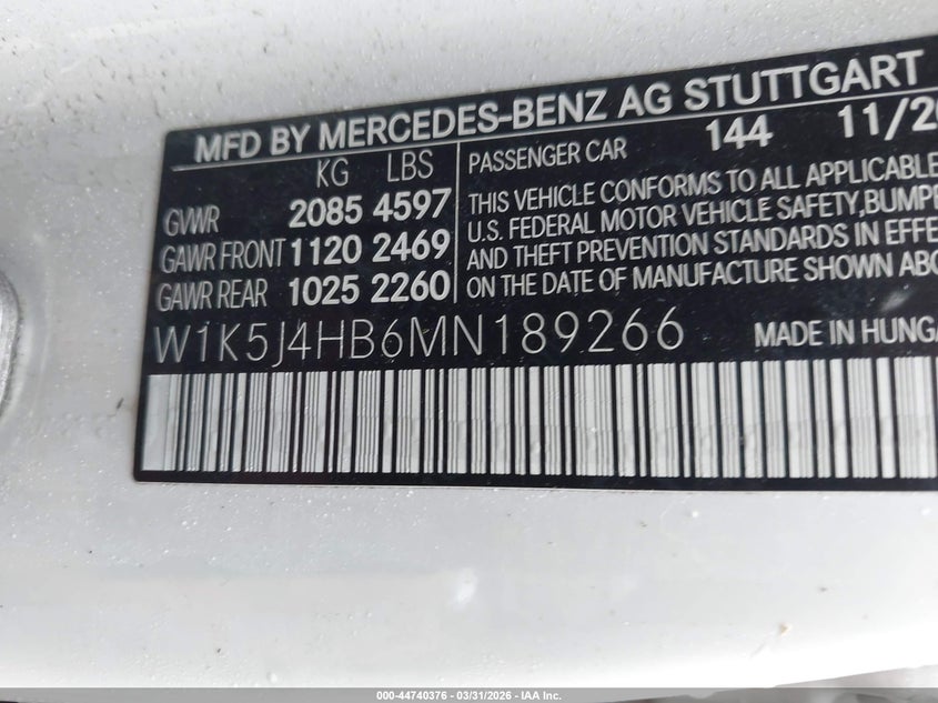 2021 Mercedes-Benz Cla 250 4Matic VIN: W1K5J4HB6MN189266 Lot: 44740376