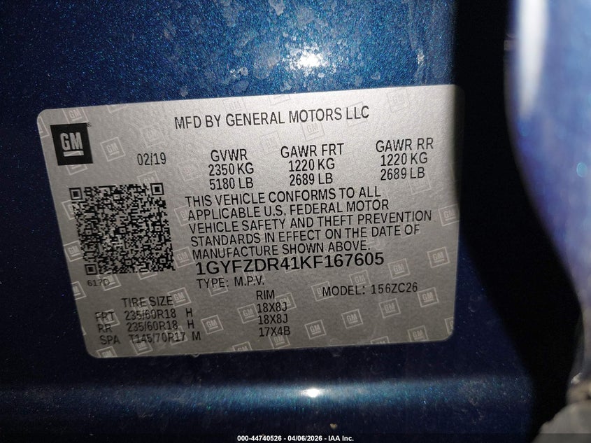 2019 Cadillac Xt4 Premium Luxury VIN: 1GYFZDR41KF167605 Lot: 44740526