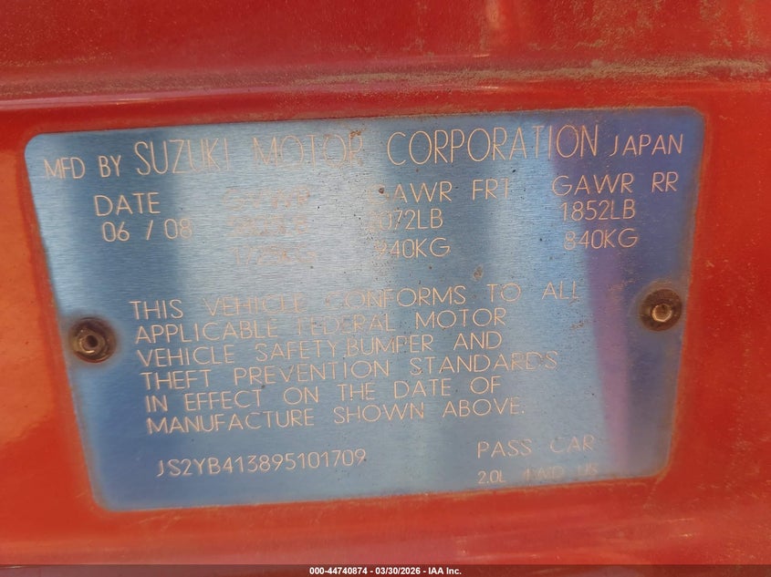 2009 Suzuki Sx4 Technology VIN: JS2YB413895101709 Lot: 44740874