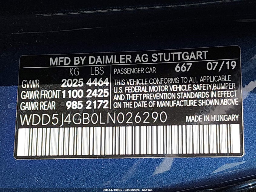 2020 Mercedes-Benz Cla 250 VIN: WDD5J4GB0LN026290 Lot: 44740995