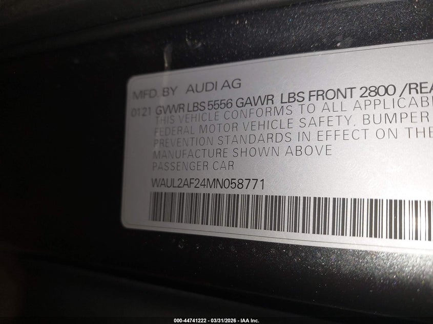 2021 Audi A6 Premium Plus 55 Tfsi Quattro S Tronic VIN: WAUL2AF24MN058771 Lot: 44741222