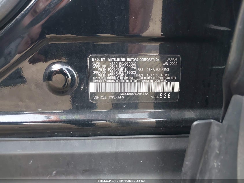 2022 Mitsubishi Eclipse Cross Se S-Awc/Se Special Edition S-Awc/Sel S-Awc/Sel Special Edition S-Awc VIN: JA4ATWAA8NZ067321 Lot: 44741579