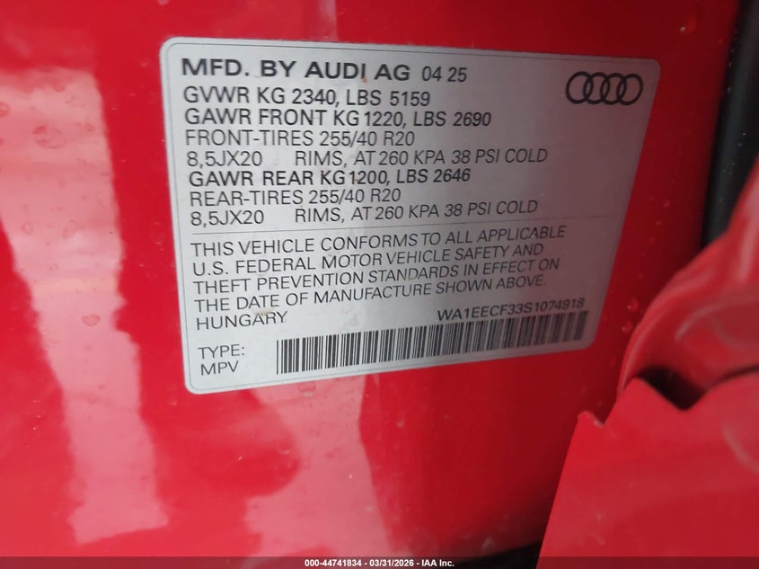 2025 AUDI Q3 SPORT UTILITY VEHICLE 2.0L I-4 DI, DOHC, VVT, TURBO, 228HP