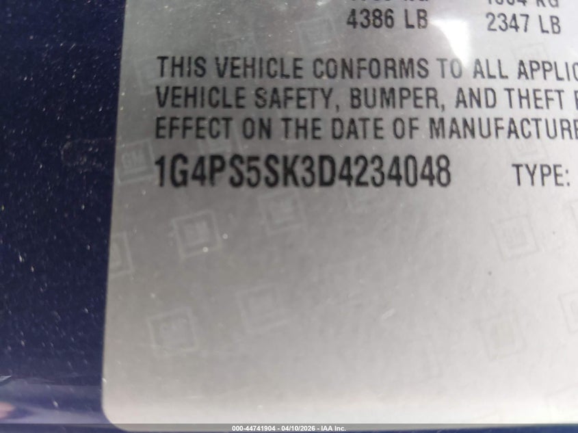 2013 Buick Verano Leather Group VIN: 1G4PS5SK3D4234048 Lot: 44741904