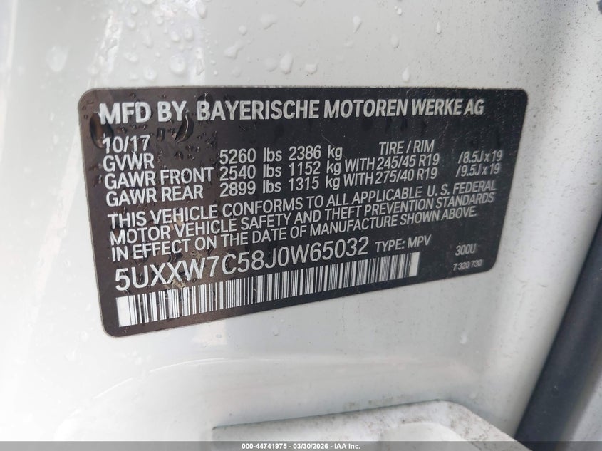 2018 BMW X4 M40I VIN: 5UXXW7C58J0W65032 Lot: 44741975