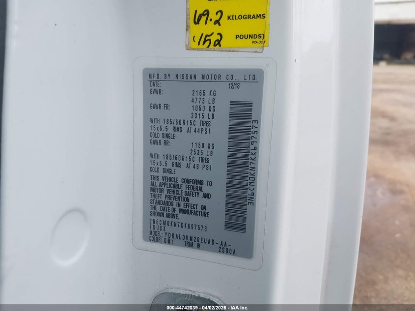 2019 Nissan Nv200 S VIN: 3N6CM0KN7KK697573 Lot: 44742039