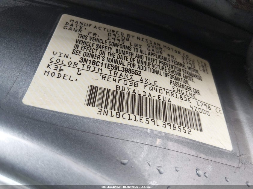 2009 NISSAN VERSA SEDAN 1.8L I-4 DOHC, VVT, 122HP