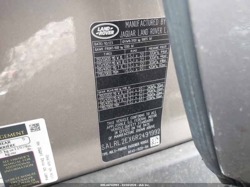 2024 LAND ROVER DISCOVERY 2.0L I-4 DI, DOHC, V(VIN: SALRL2EX6R2491992