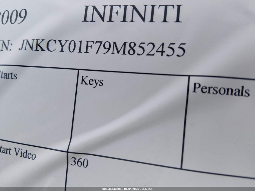 2009 Infiniti M35X VIN: JNKCY01F79M852455 Lot: 44743208