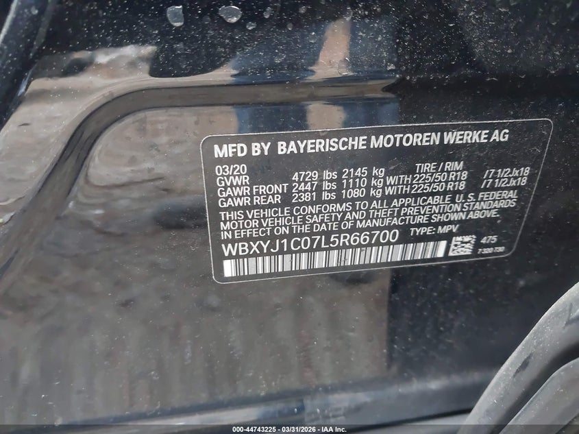 2020 BMW X2 xDrive28I VIN: WBXYJ1C07L5R66700 Lot: 44743225