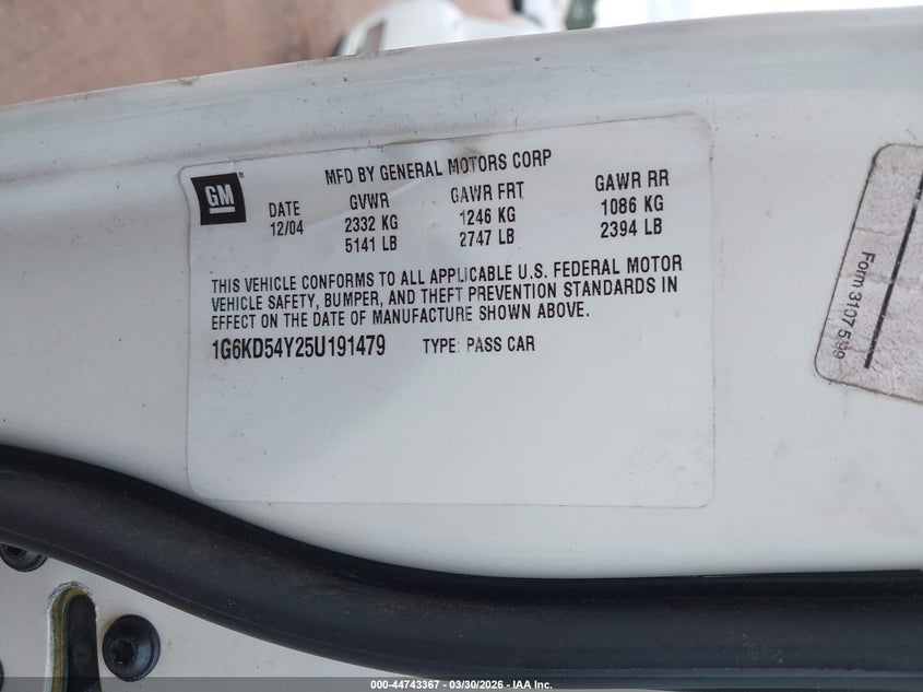 2005 Cadillac Deville Livery VIN: 1G6KD54Y25U191479 Lot: 44743367