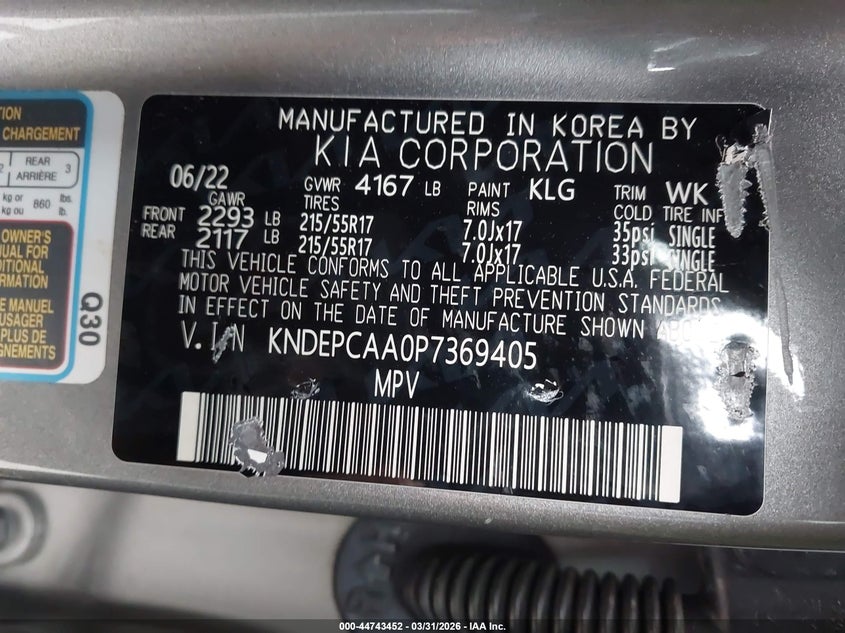 2023 KIA SELTOS 2.0L I-4 DOHC, VVT, (VIN: KNDEPCAA0P7369405