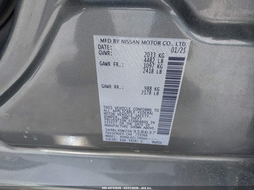 VIN 1N4BL4DW2SN358637 2025 NISSAN ALTIMA SV AWD