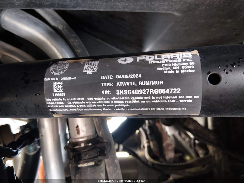 2024 Polaris Rzr Turbo R 4 Ultimate VIN: 3NSG4D927RG064722 Lot: 44743770