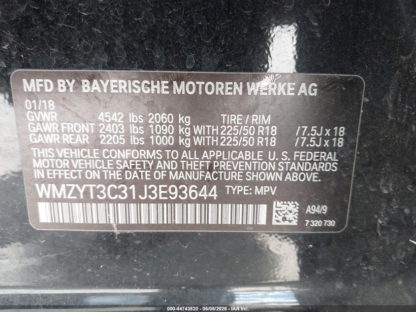 2018 Mini Countryman Cooper S VIN: WMZYT3C31J3E93644 Lot: 44743820