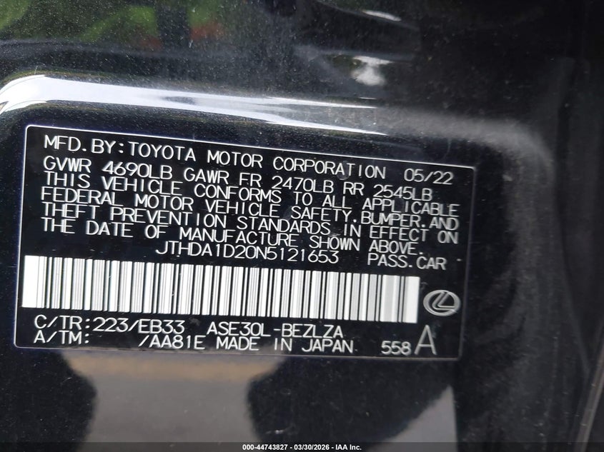 2022 Lexus Is 300 VIN: JTHDA1D20N5121653 Lot: 44743827