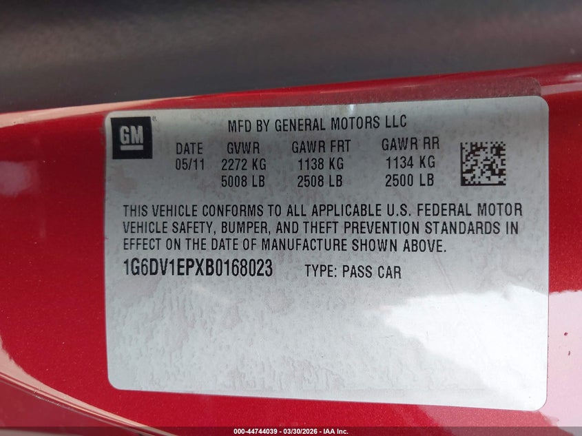 2011 Cadillac Cts-V VIN: 1G6DV1EPXB0168023 Lot: 44744039