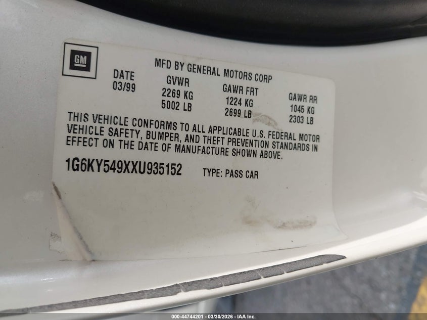 1999 Cadillac Seville Sts VIN: 1G6KY549XXU935152 Lot: 44744201