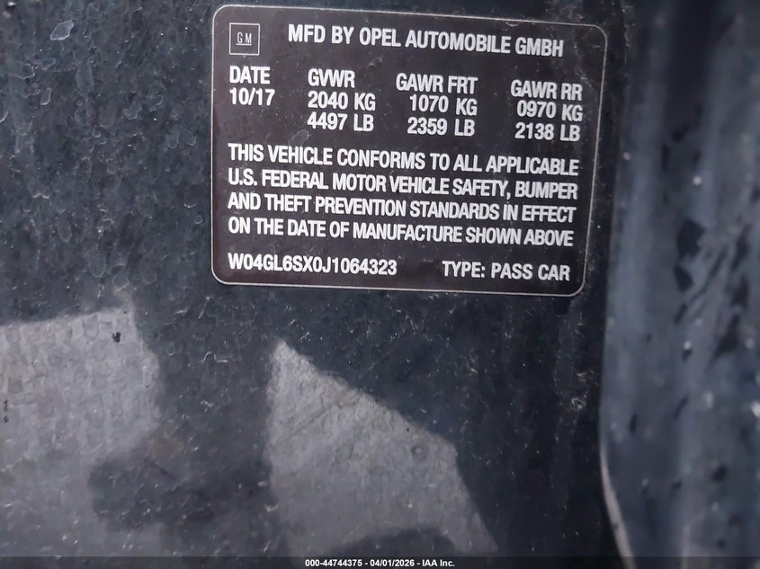 2018 Buick Regal Sportback Preferred VIN: W04GL6SX0J1064323 Lot: 44744375