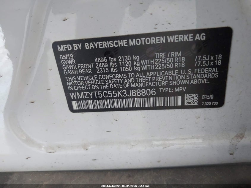 2019 Mini Countryman Cooper S VIN: WMZYT5C55K3J88806 Lot: 44744522