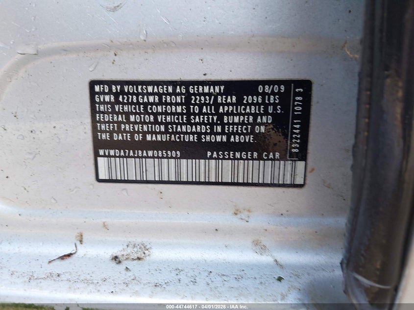 2010 Volkswagen Golf 4-Door VIN: WVWDA7AJ8AW085909 Lot: 44744617