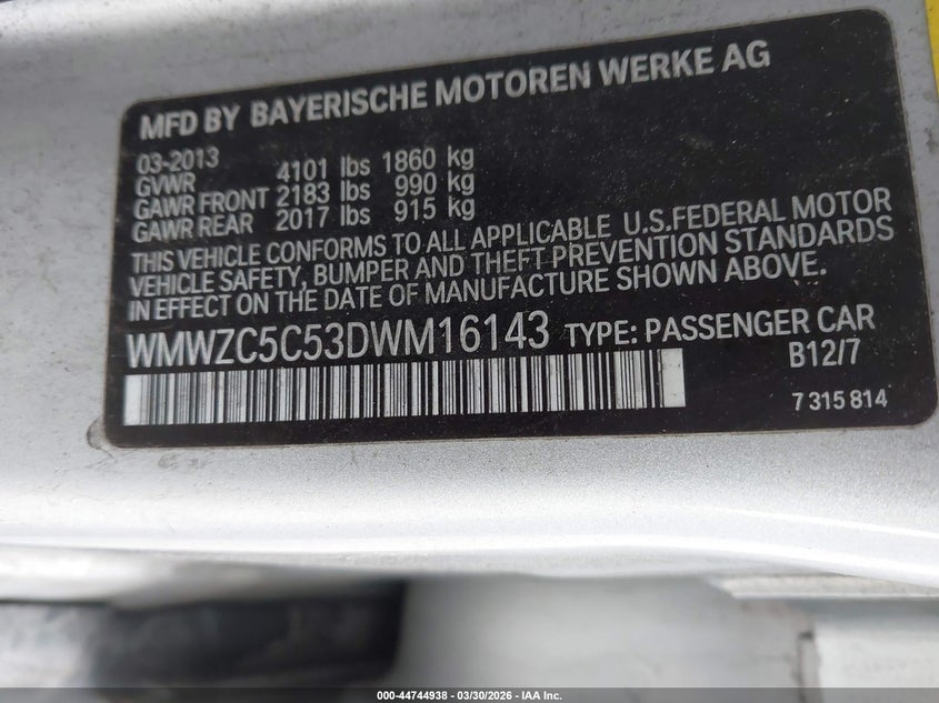 2013 Mini Countryman Cooper S VIN: WMWZC5C53DWM16143 Lot: 44744938