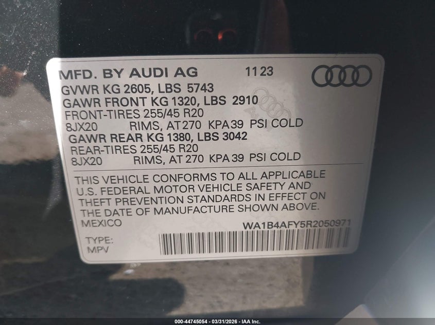 2024 Audi Sq5 Premium Plus Tfsi Quattro Tiptronic VIN: WA1B4AFY5R2050971 Lot: 44745054