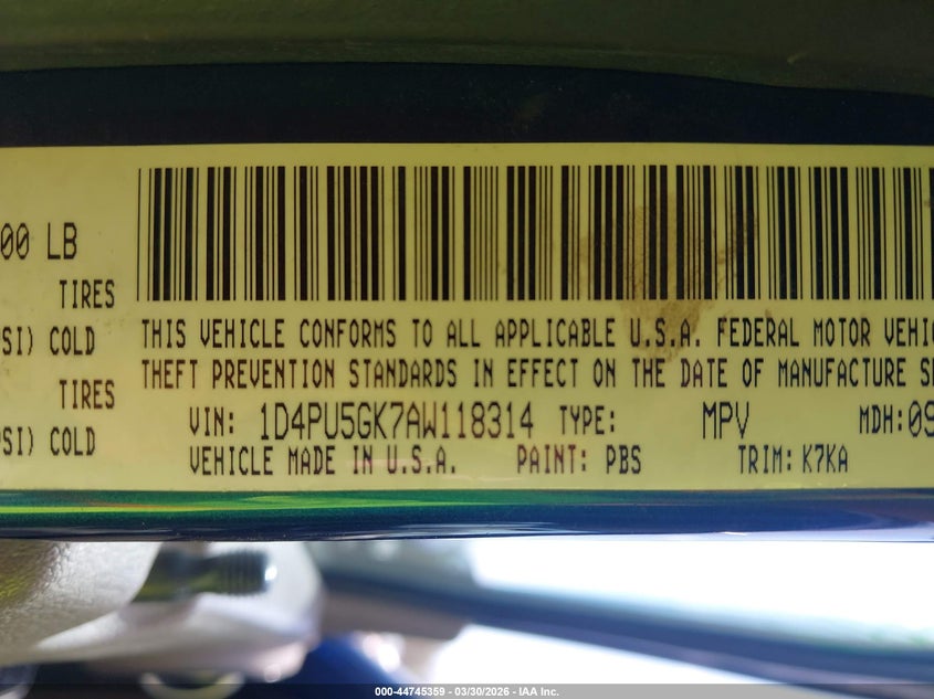 2010 Dodge Nitro Sxt VIN: 1D4PU5GK7AW118314 Lot: 44745359