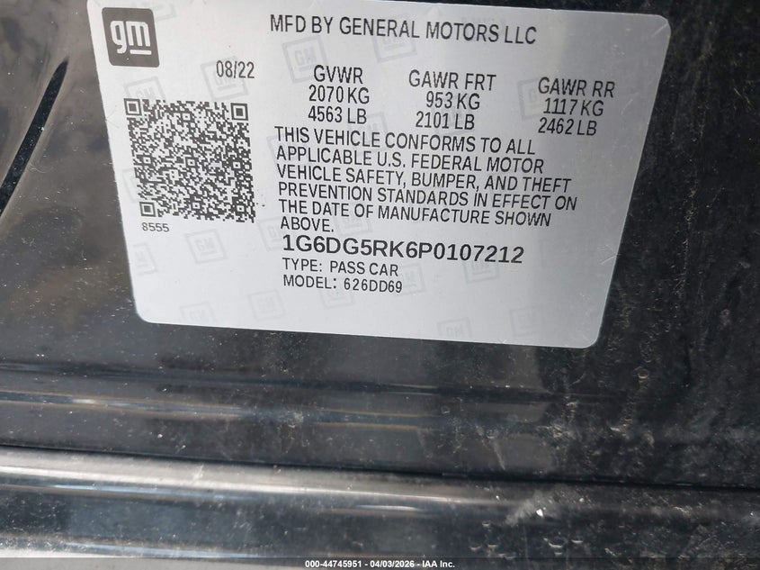 2023 Cadillac Ct4 Sport VIN: 1G6DG5RK6P0107212 Lot: 44745951