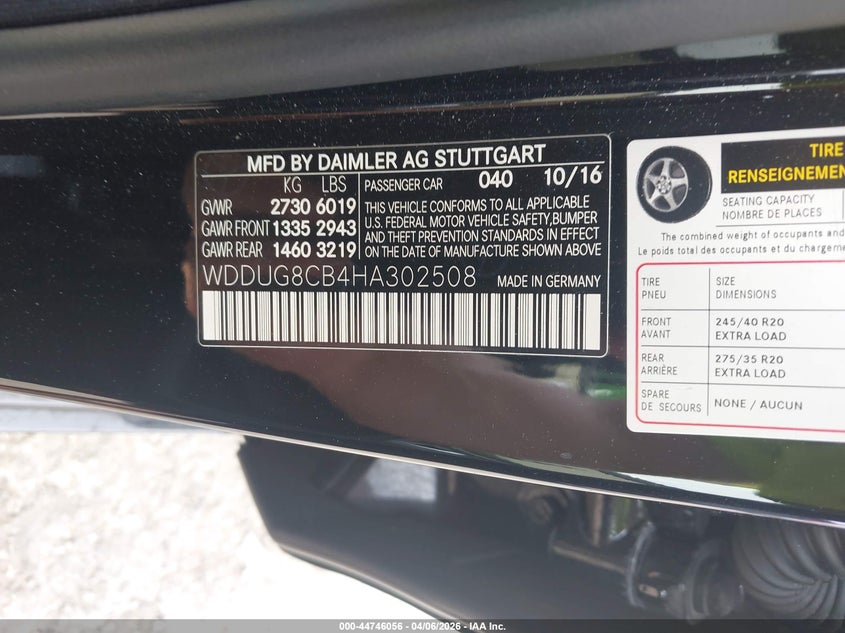 2017 Mercedes-Benz S 550 VIN: WDDUG8CB4HA302508 Lot: 44746056